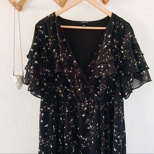Torrid Black Floral Ruffles Chiffan Dress